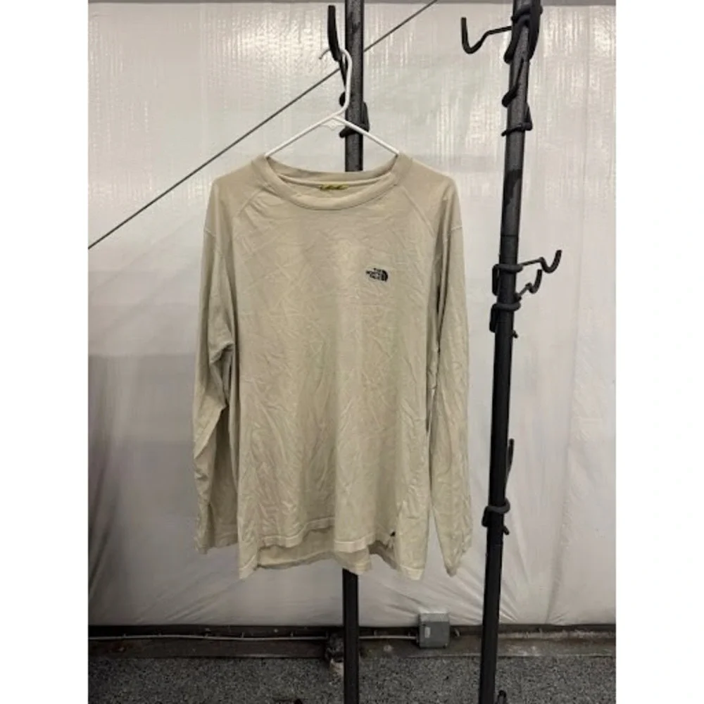 The North Face Mens Long Sleeve Shirt Large Tan Khaki Hiking Active Distressed